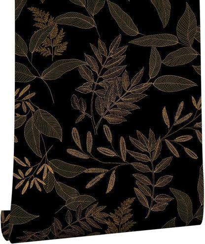 Selbstklebende Tapete Schwarz Gold Blatt 0.4W x 3L m