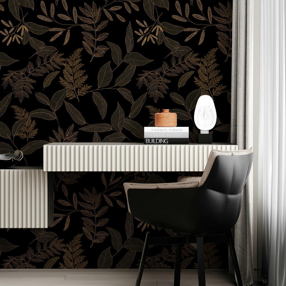 Selbstklebende Tapete Schwarz Gold Blatt Dekorfolie 3x0,4 m