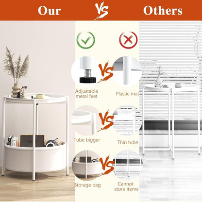 Runder Beistelltisch mit Stoffkorb, Moderner Stil, Wohnzimmer, Schlafzimmer, Balkon