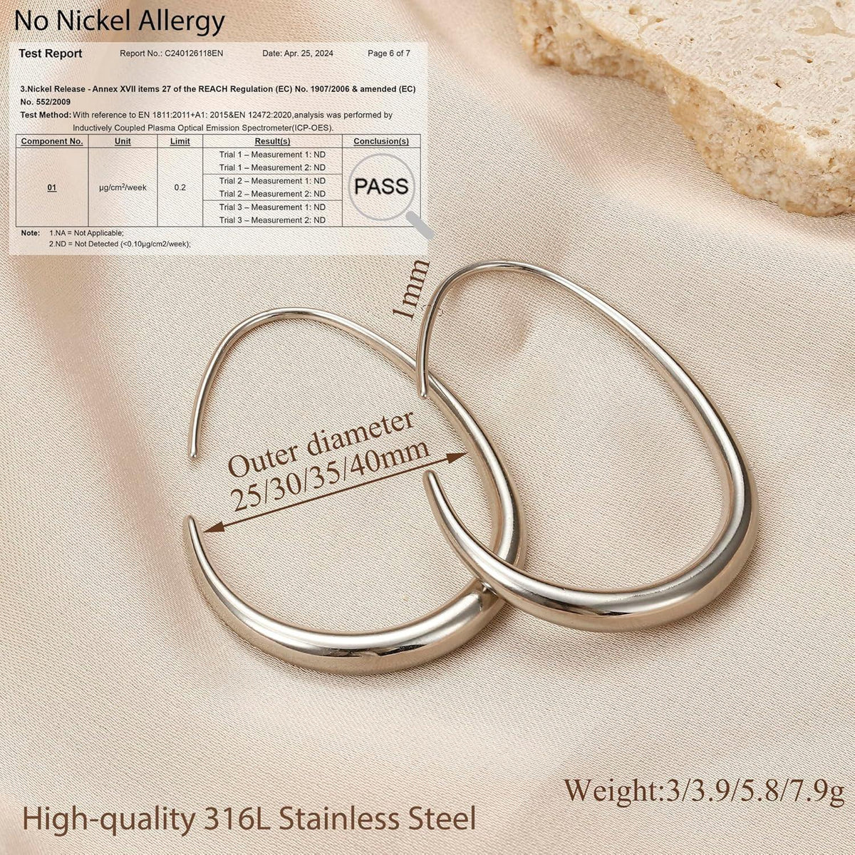 Edelstahl Creolen Damen - 18K Gold/Silber/Roségold Ovale Ohrringe