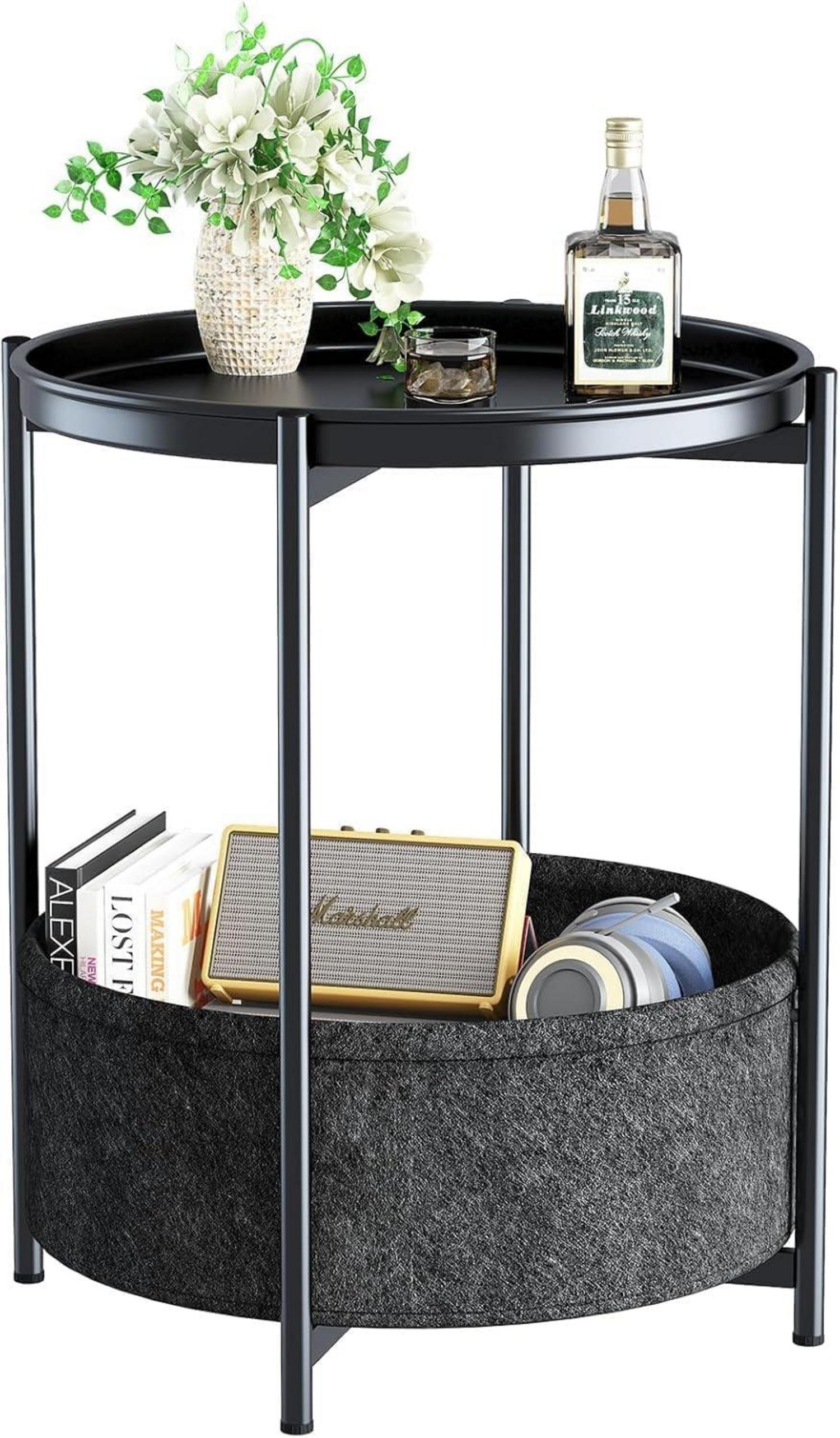 Runder Beistelltisch mit Stoffkorb Moderne Stil Schwarz