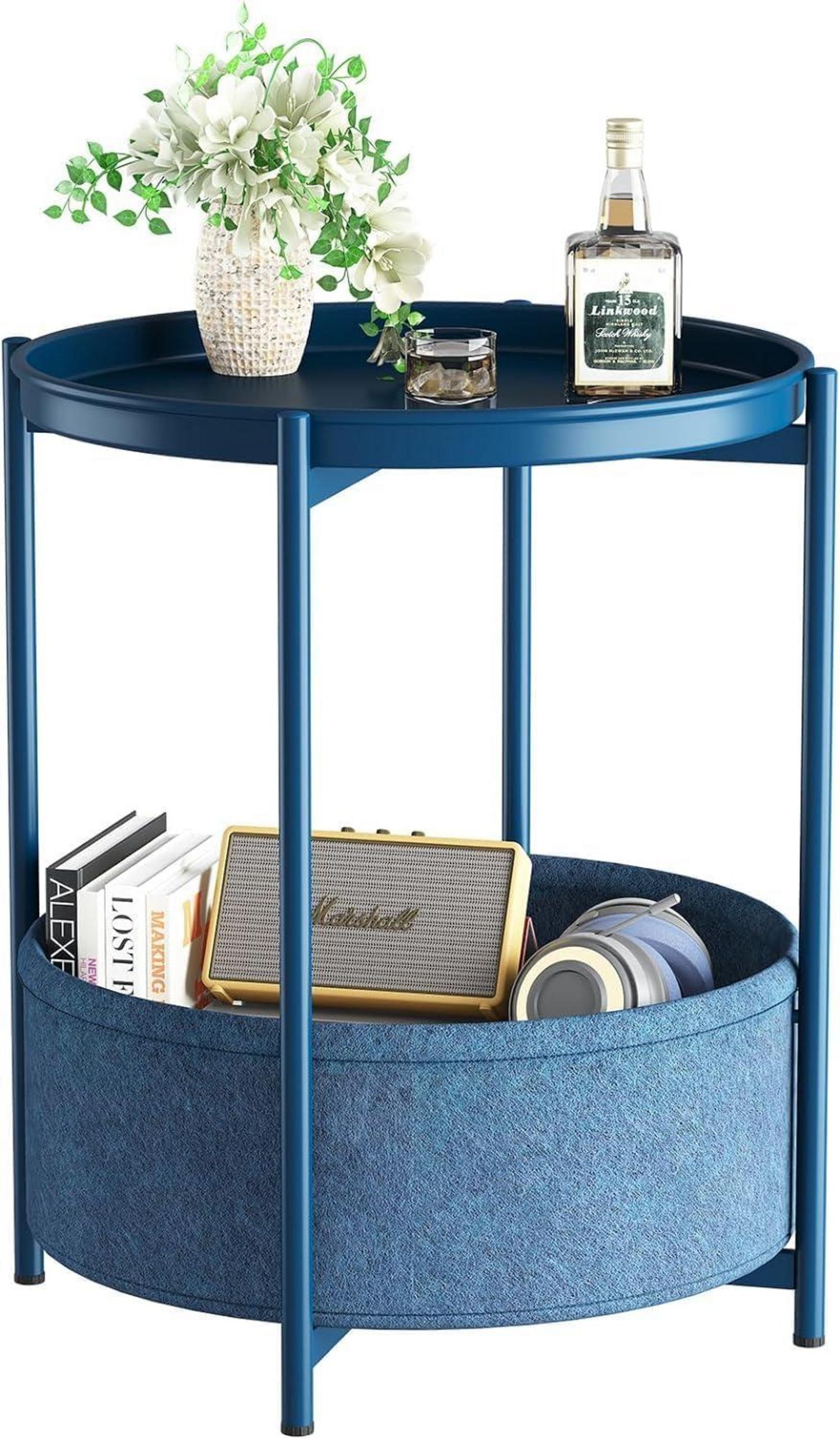 Runder Beistelltisch mit Stoffkorb Moderner Stil Blau