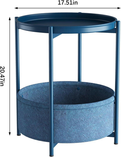 Runder Beistelltisch mit Stoffkorb Moderner Stil Blau
