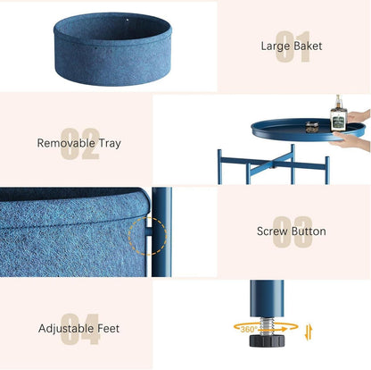 Runder Beistelltisch Stoffkorb Nachttisch Moderner Stil Blau