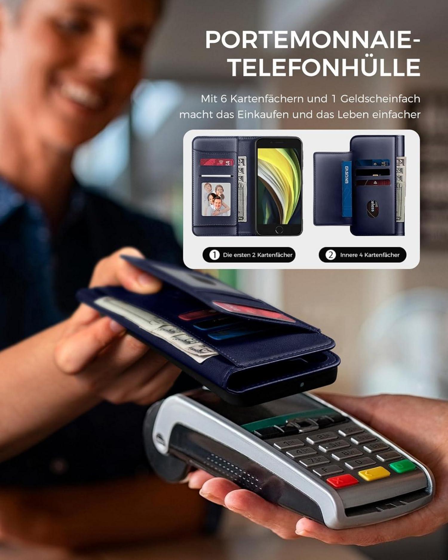 Handyhülle iPhone SE 2022/SE 2020 Klapphülle Leder RFID Schutz Blau