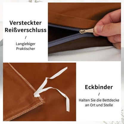 4tlg. Baumwoll Bettwäsche Set Braun/Orange 135x200 cm