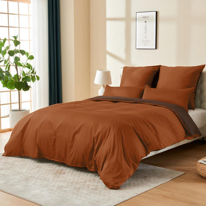 4tlg. Baumwoll Bettwäsche Set Braun/Orange 135x200 cm