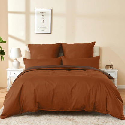 4tlg. Baumwoll Bettwäsche Set Braun/Orange 135x200 cm