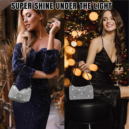 Glitzer Clutch Damen Kristall Diamant Abendtasche mit Kette