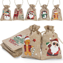 12 Stück Weihnachts-Burlap-Jute-Geschenktüten mit Zugbändern