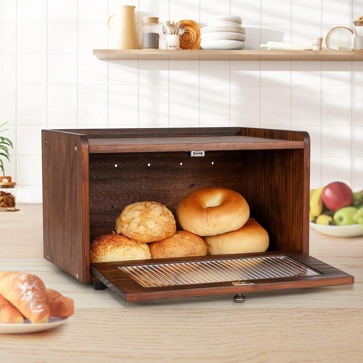 GUUSII HOME Brotkasten Holz Zirbenholz Aufbewahrung Acryltür