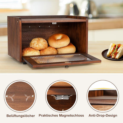 Brotkasten Holz Aufbewahrungsbox Acryltür Braun 36.5x23.5cm