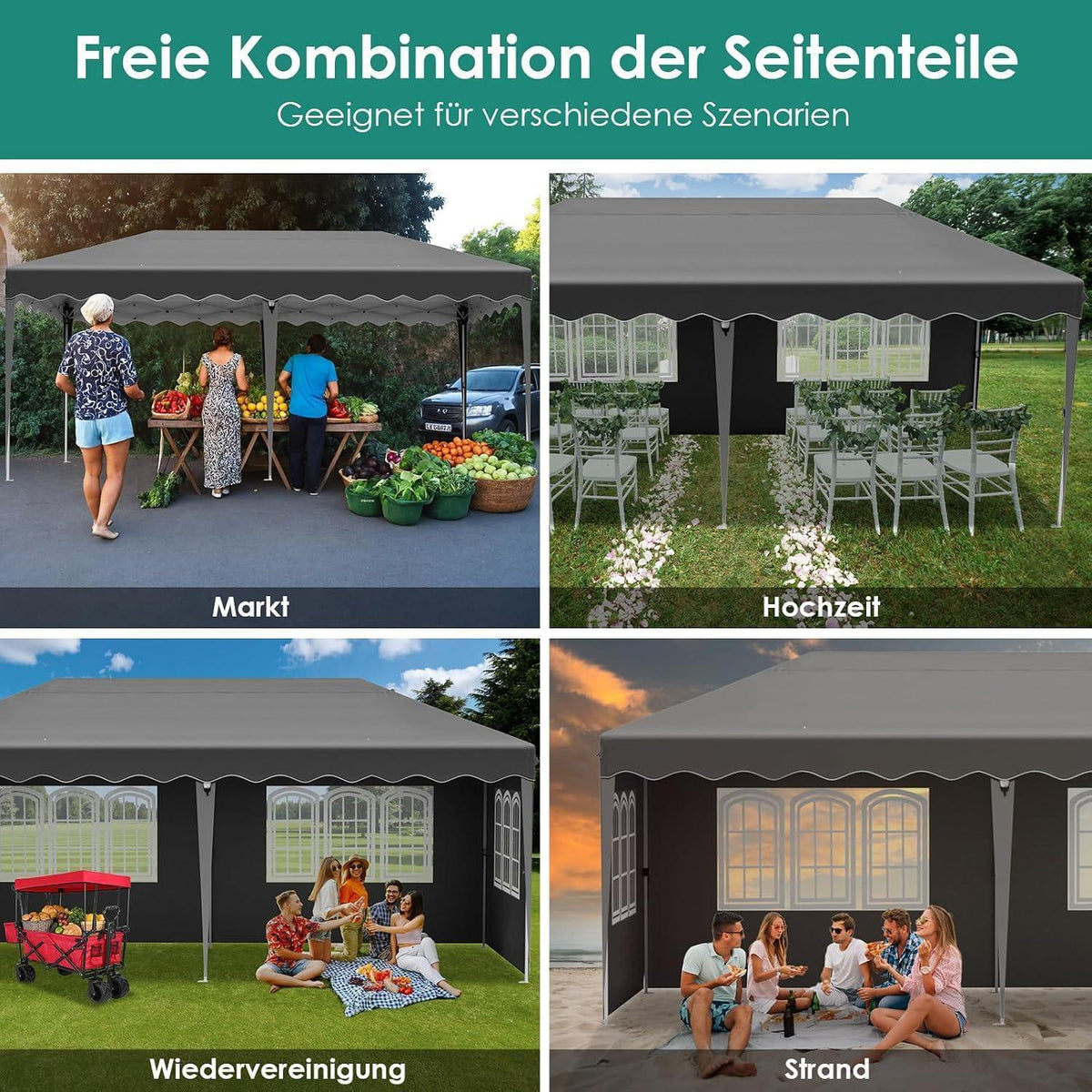 3x6 Faltpavillon wasserdicht mit Seitenteilen & Sandsäcken