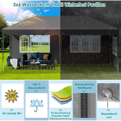 3x6 Faltpavillon wasserdicht mit Seitenteilen & Sandsäcken