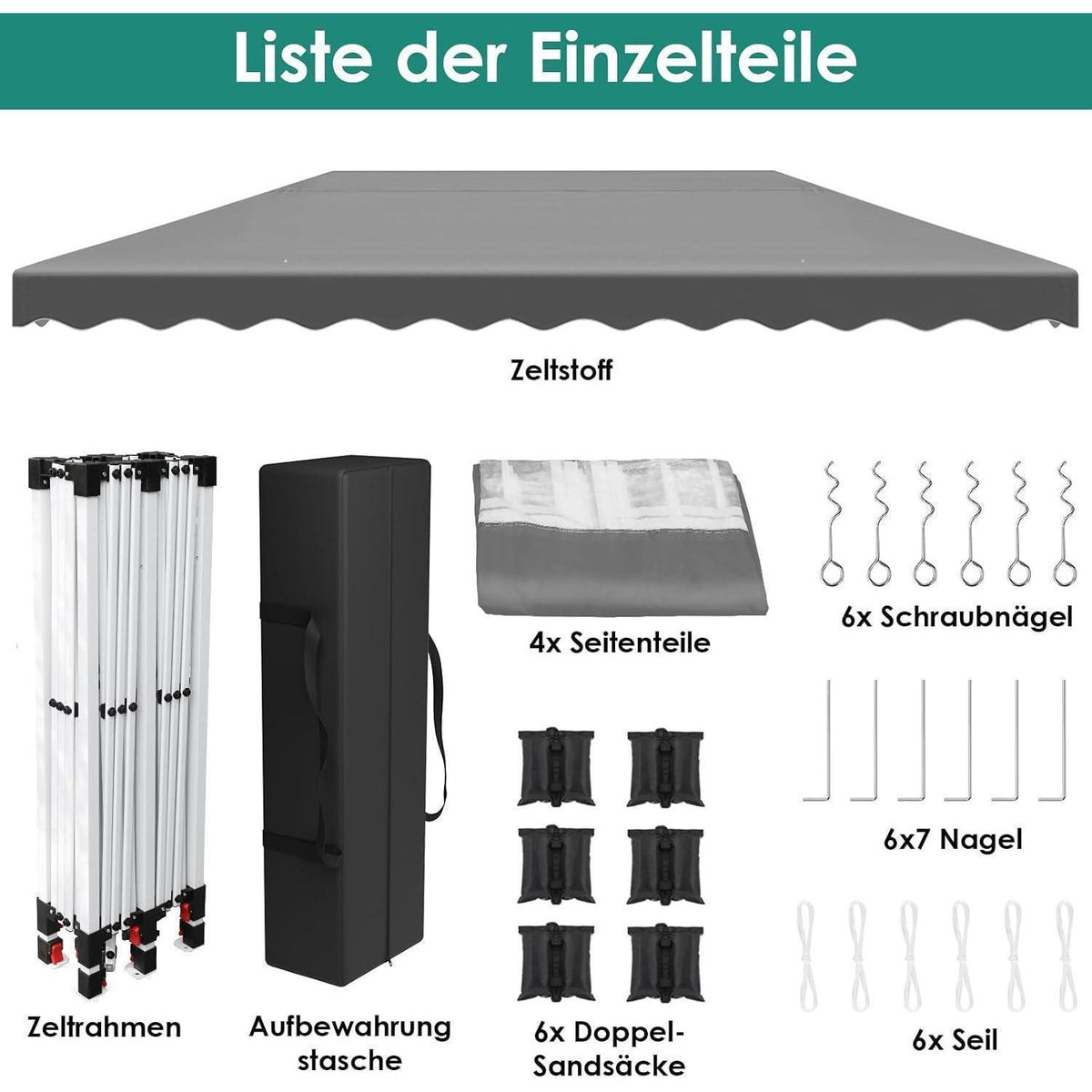 3x6 Faltpavillon wasserdicht mit Seitenteilen & Sandsäcken