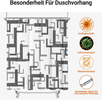 Duschvorhang Block Antischimmel Textil 200x160cm Wasserabweisend Polyester Stoff