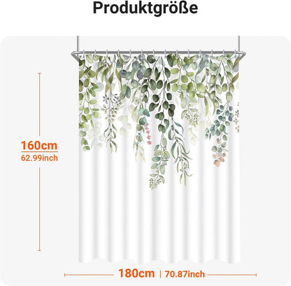 Duschvorhang Grün Blätter Antischimmel Textil 180x160 Wasserabweisend