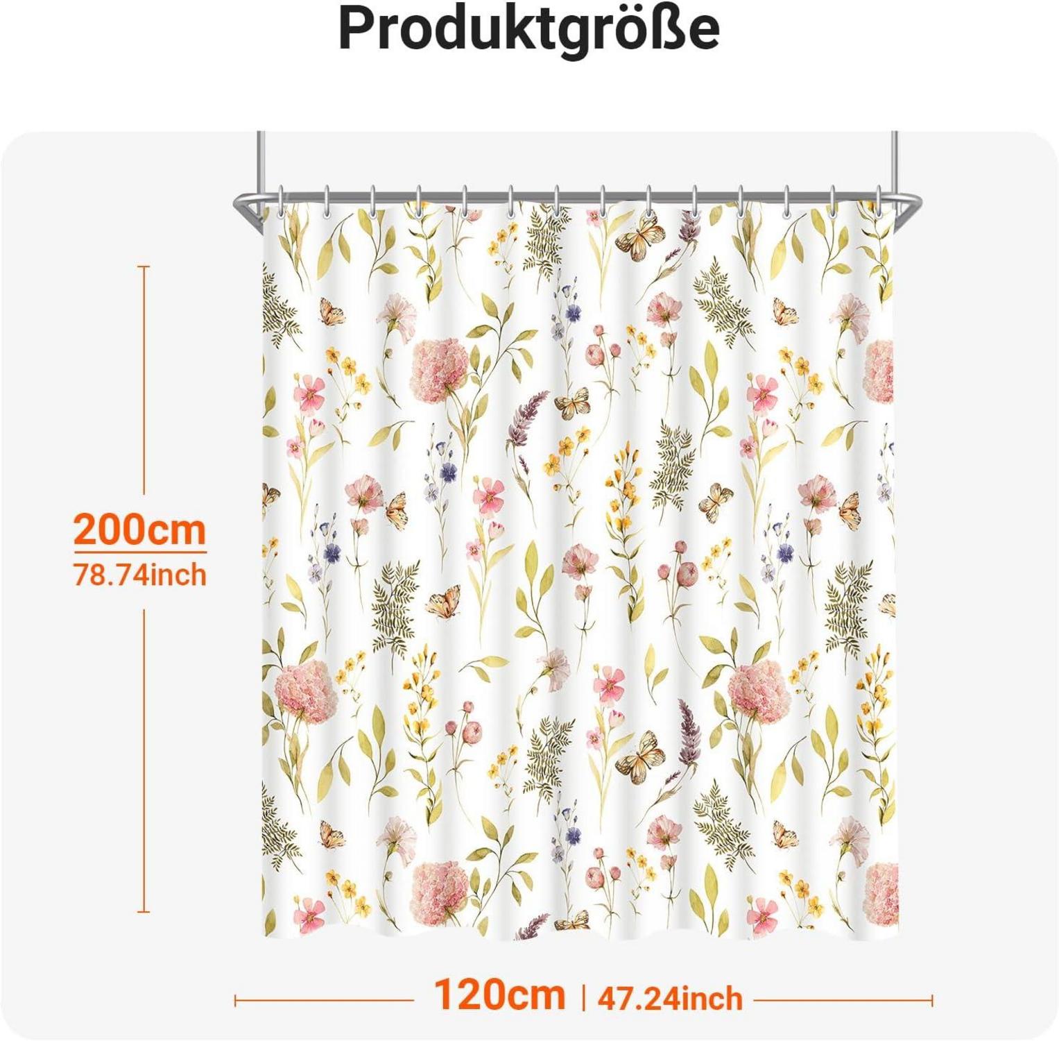 Duschvorhang 120x200cm Rosa Blume Beschwerter Saum Antischimmel