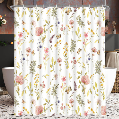 Duschvorhang Rosa Blume 120x200cm, Antischimmel, Wasserabweisend, Waschbar, Badezimmer-Badewanne