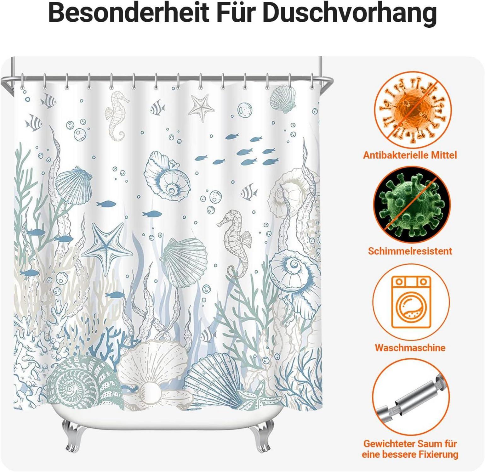 Duschvorhang 100x200cm U-Boot Seepferdchen Antischimmel Textil wasserabweisend