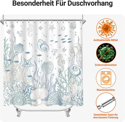 Duschvorhang 100x200cm U-Boot Seepferdchen Antischimmel Textil wasserabweisend