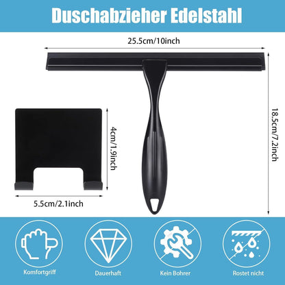 Duschabzieher Schwarz 10 Zoll Edelstahl Halterung