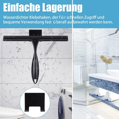 Duschabzieher Schwarz EDELSTAHL 10 Zoll mit Halterung - Fensterabzieher für Glastür & Badezimmer