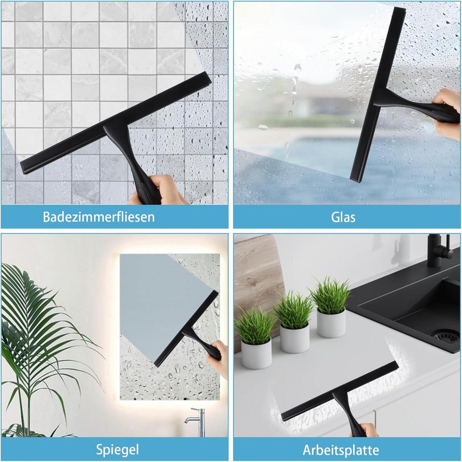 Duschabzieher Schwarz 10 Zoll Edelstahl für Glastür Badezimmer Spiegel