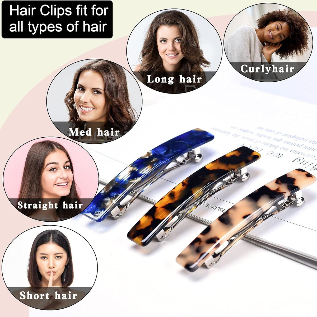 3er Set kleine Haarspangen Damen rechteckig schwarz elegant