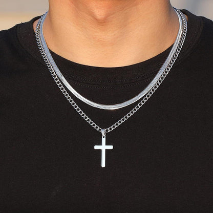 Kreuzkette Herren Edelstahl Silber Gold Schwarz