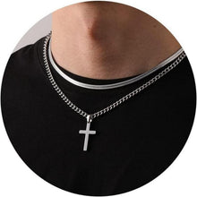 Kreuzkette Herren Silber Gold Schwarz Halskette Edelstahl