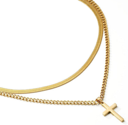 Kreuzkette Herren Mehrschichtig Edelstahl 316L Schwarz Gold Silber