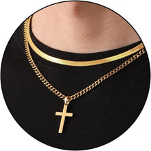 Kreuzkette Herren Edelstahl Schwarz Gold Silber Kubanische Kette