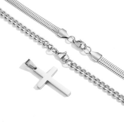 Esmoly Kreuzkette Herren Silber Gold Schwarz Edelstahl Kubanische Geschichtet Kreuz Anhänger