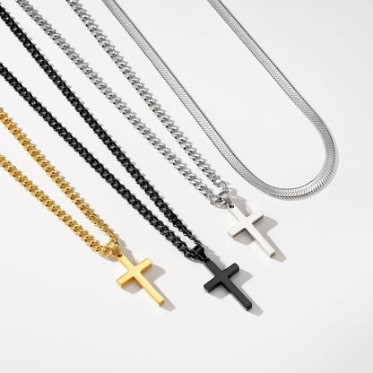 Herren Kreuzkette Edelstahl Kubanische Kette Silber Gold Schwarz