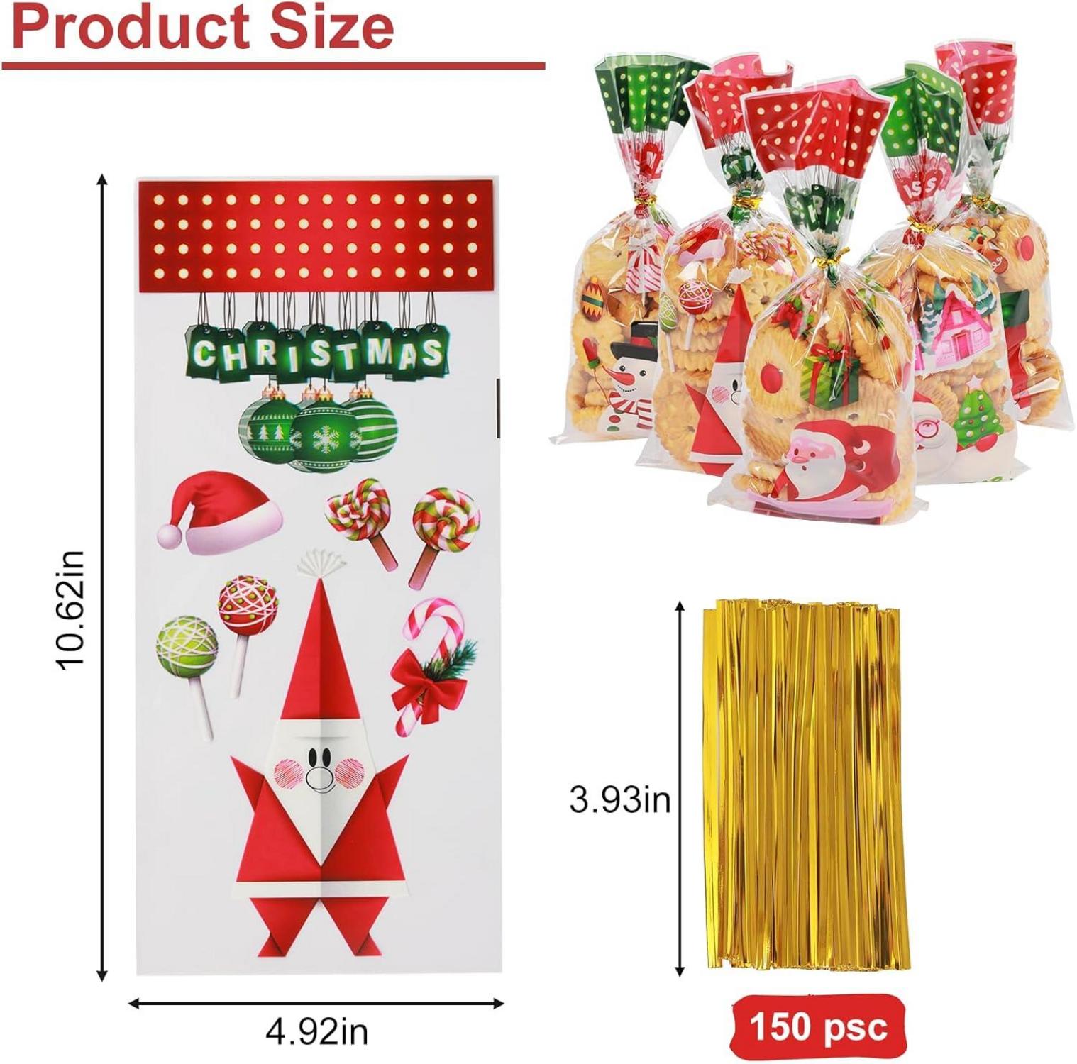 150 Weihnachts-Zellophantüten mit Drahtverschlüssen, Geschenktüten