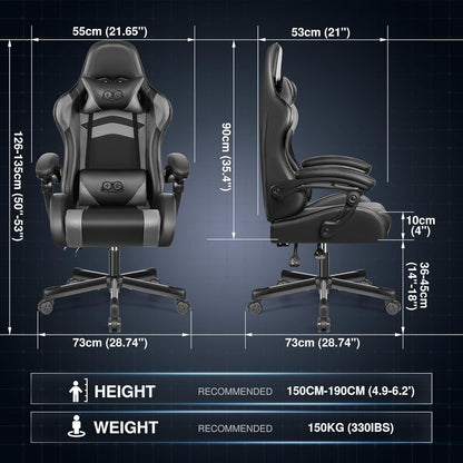 Ergonomischer Gaming Stuhl Höher Rücken Schwarzgrau mit