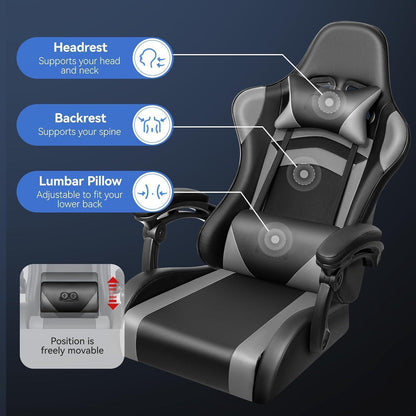 Ergonomischer Gaming Stuhl Höher Rücken Schwarzgrau mit