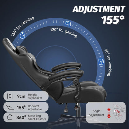 Ergonomischer Gaming Stuhl Höher Rücken Schwarzgrau mit