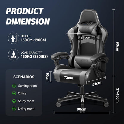 Ergonomischer Gaming Stuhl Höher Rücken Schwarzgrau mit
