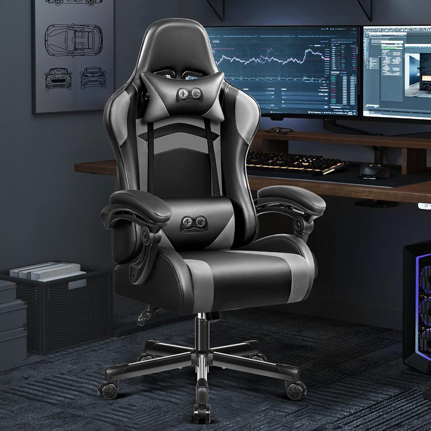 Ergonomischer Gaming Stuhl mit Kopf- und Lendenstütze