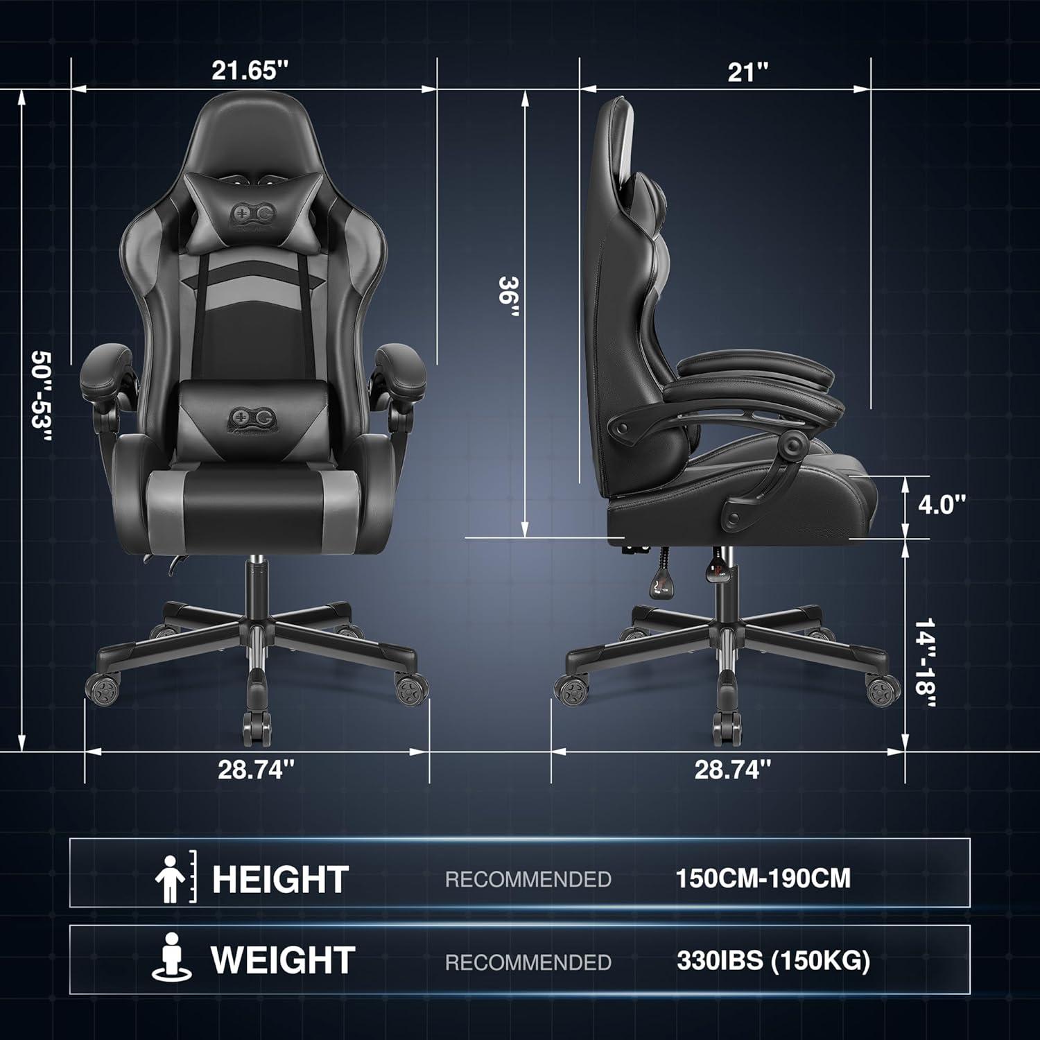 Ergonomischer Gaming Stuhl Höher Rücken Schwarzgrau mit