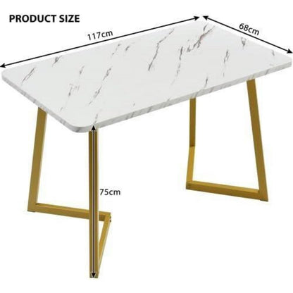 Moderner Esstisch Set mit 4 Samtstühlen Weiß & Gold 68x117cm