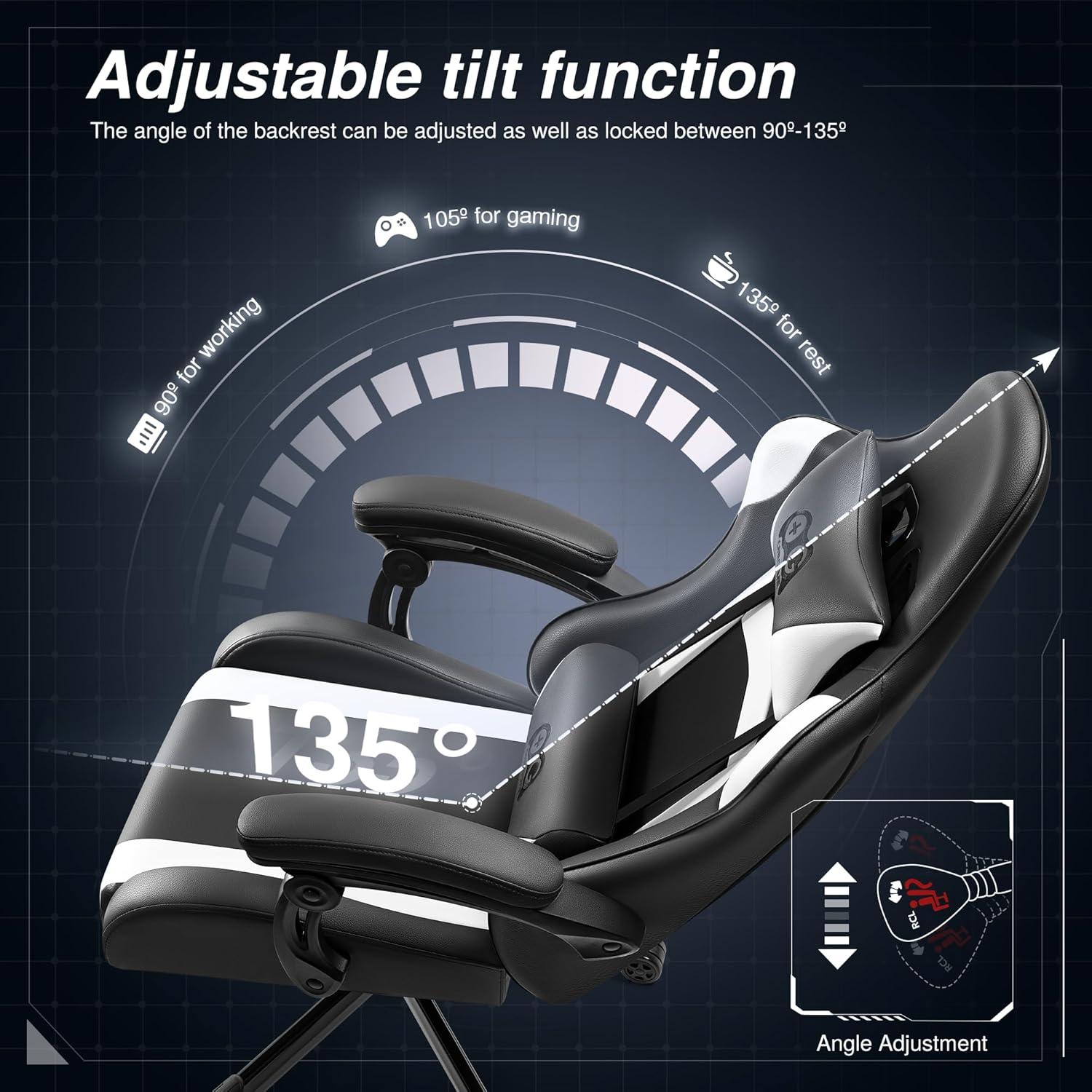 OneGame Ergonomischer Gaming Stuhl Schwarzweiß 135º Neigbar