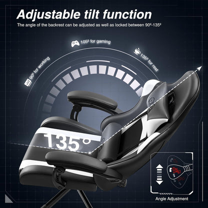 OneGame Ergonomischer Gaming Stuhl Schwarzweiß 135º Neigbar