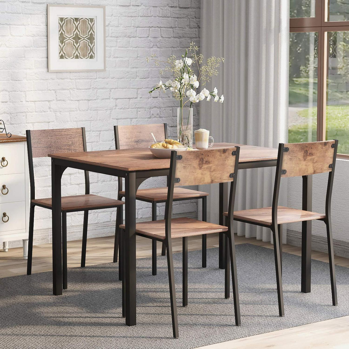 Esszimmer Set Holz & Stahl – Industrie Stil, 65x108cm