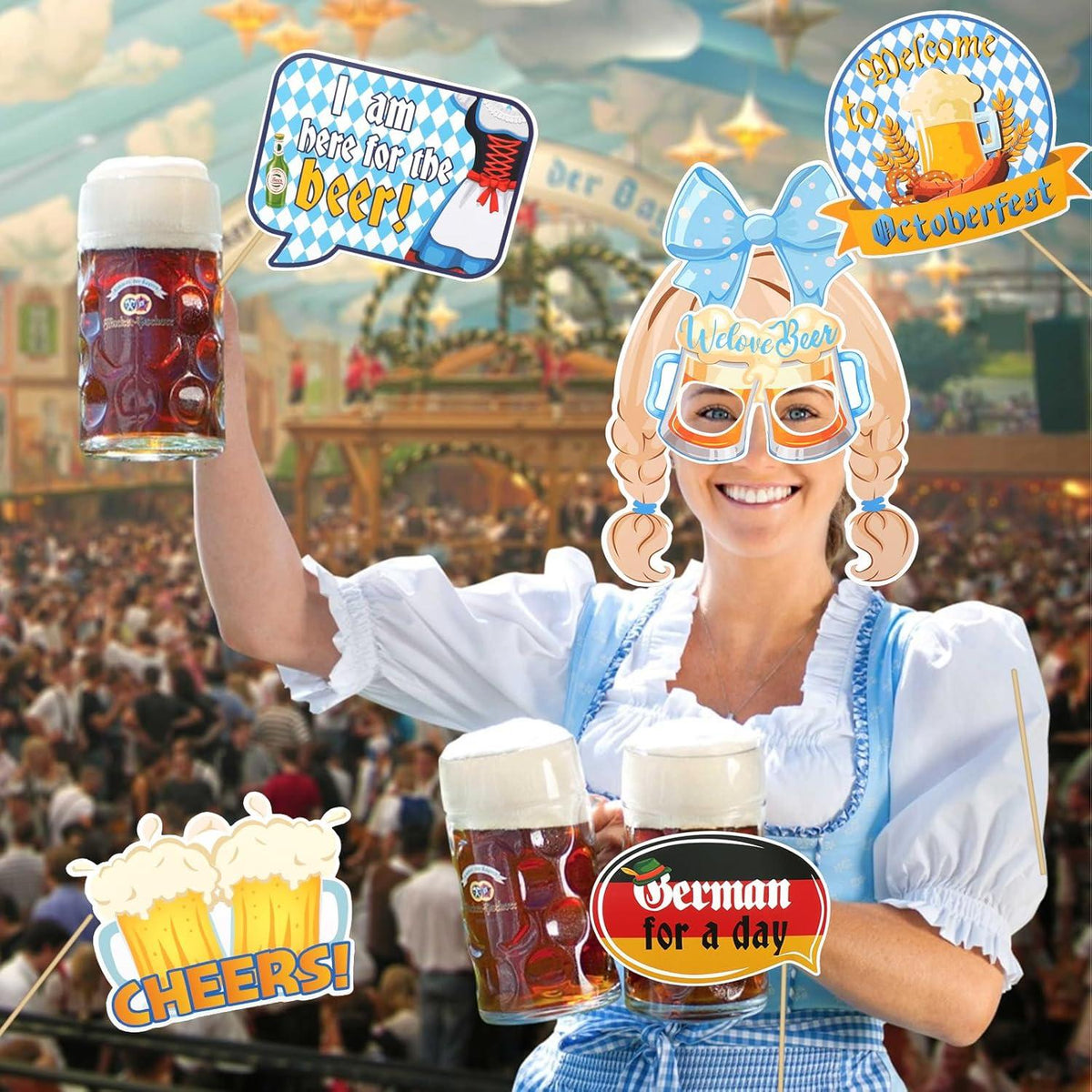 30pcs Oktoberfest Foto Requisiten + Aufblasbarer Fotorahmen