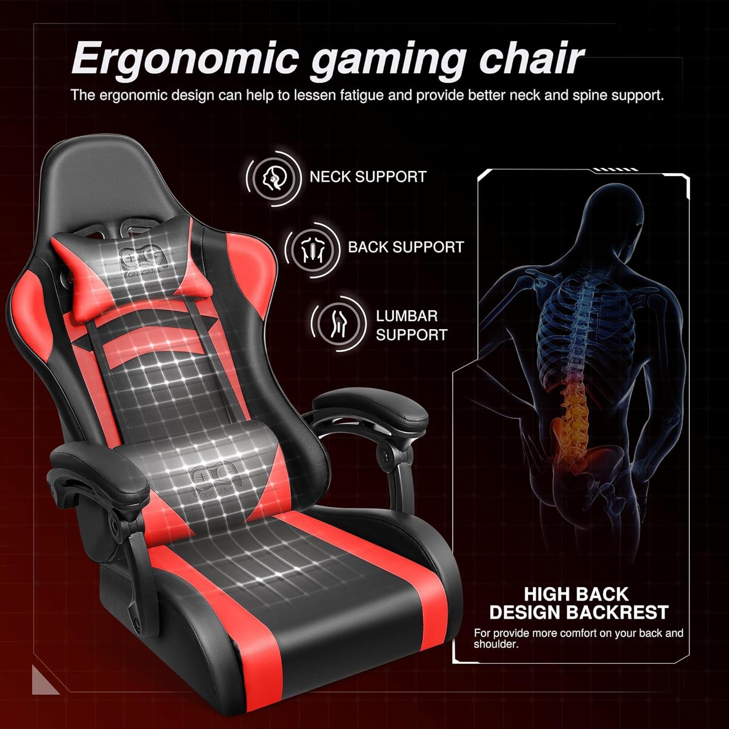 Ergonomischer Gaming Stuhl hoher Rücken höhenverstellbar Schwarzrot