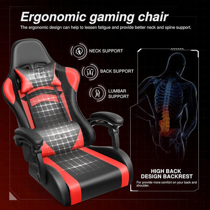 Ergonomischer Gaming Stuhl hoher Rücken höhenverstellbar Schwarzrot