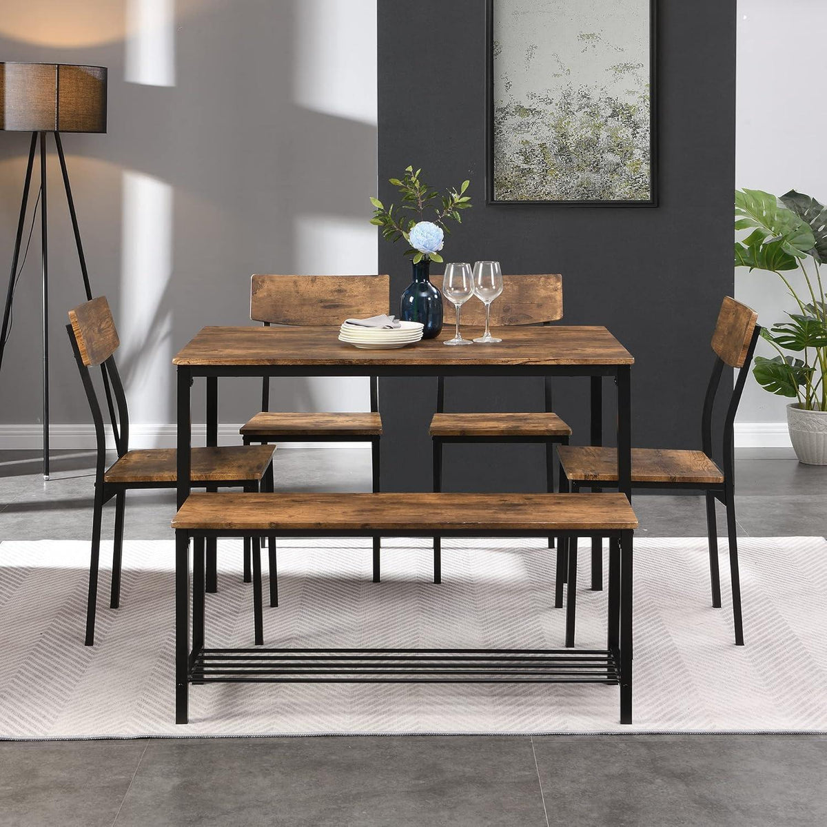 Essgruppen Holz & Stahl – Industrie Stil 70x110cm mit Sitzbank